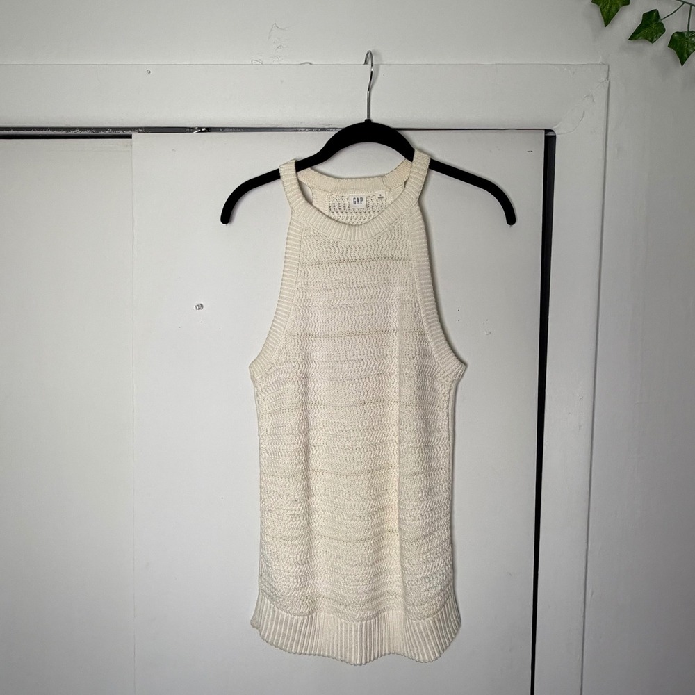 Gap Womens Ivory Textured Knit Halter Tank Top Sleeveless Sweater Cream Small